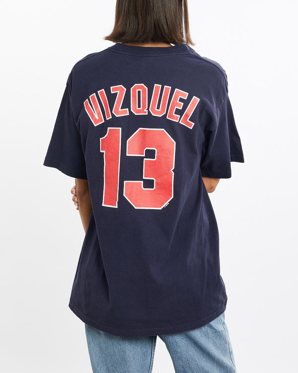 Vintage, 90s, MLB, Cleveland, Indians, Tee, The Real Deal, size medium, colour Navy, newtown, sydney, australia, thrift store, opshop, preloved, secondhand, sustainable, retro, antique, 70s, 80s, 90s, 2000s, 00s, fashion, clothing, streetwear, trendy, garment, style, boutique, store, shop, archive, sale, cheap, best, top, T-Shirts