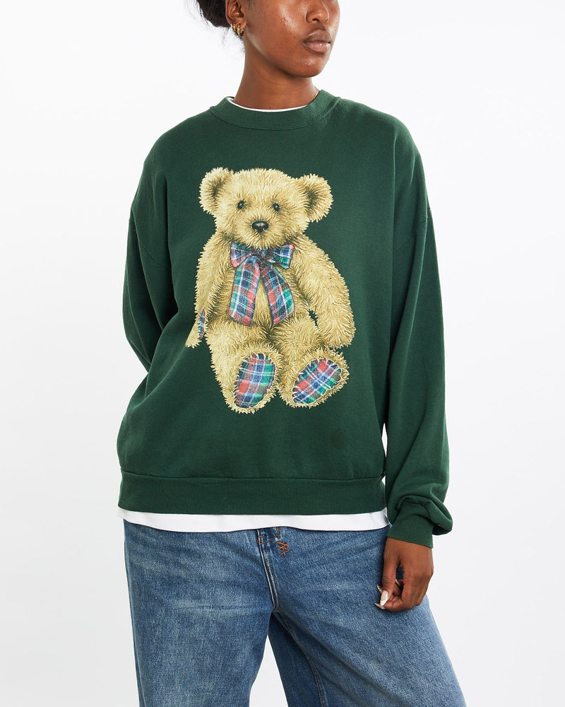 Vintage, 90s, Teddy, Bear, Sweatshirt, The Real Deal, size medium, colour Green, newtown, sydney, australia, thrift store, opshop, preloved, secondhand, sustainable, retro, antique, 70s, 80s, 90s, 2000s, 00s, fashion, clothing, streetwear, trendy, garment, style, boutique, store, shop, archive, sale, cheap, best, top, Sweats and hoodies