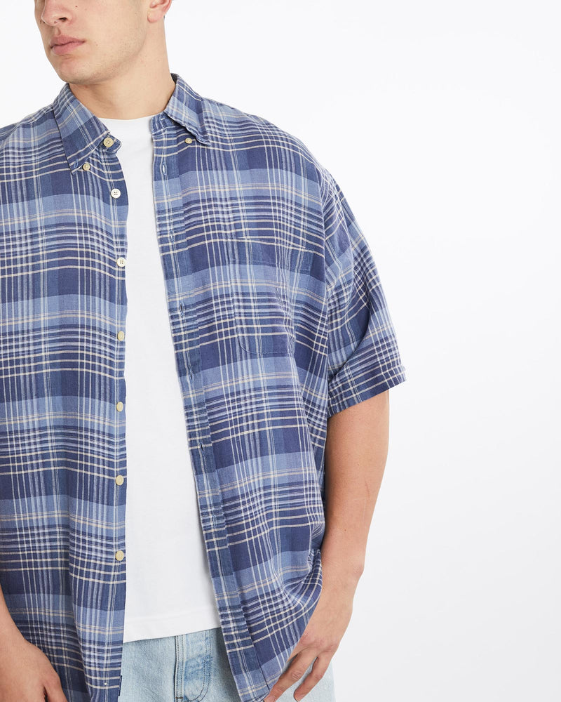 Vintage, 90s, Nautica, Short, Sleeve, Button, Up, Shirt, The Real Deal, size double extra large, colour Blue, newtown, sydney, australia, thrift store, opshop, preloved, secondhand, sustainable, retro, antique, 70s, 80s, 90s, 2000s, 00s, fashion, clothing, streetwear, trendy, garment, style, boutique, store, shop, archive, sale, cheap, best, top, Shirts