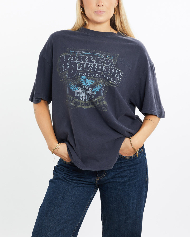 Vintage, Harley, Davidson, Tee, The Real Deal, size medium, colour Navy, newtown, sydney, australia, thrift store, opshop, preloved, secondhand, sustainable, retro, antique, 70s, 80s, 90s, 2000s, 00s, fashion, clothing, streetwear, trendy, garment, style, boutique, store, shop, archive, sale, cheap, best, top, T-Shirts