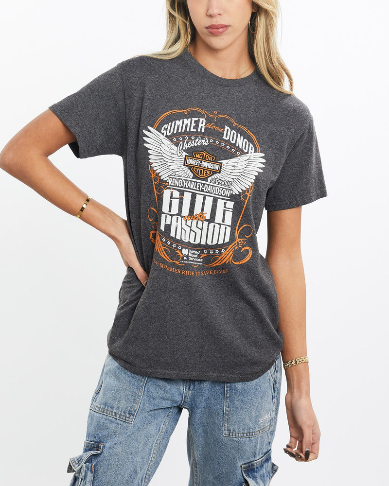 Harley, Davidson, Blood, Donor, Tee, The Real Deal, size extra small, colour Grey, newtown, sydney, australia, thrift store, opshop, preloved, secondhand, sustainable, retro, antique, 70s, 80s, 90s, 2000s, 00s, fashion, clothing, streetwear, trendy, garment, style, boutique, store, shop, archive, sale, cheap, best, top, T-Shirts