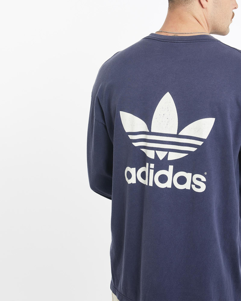 Vintage, Adidas, Long, Sleeve, Tee, The Real Deal, size extra large, colour Navy, newtown, sydney, australia, thrift store, opshop, preloved, secondhand, sustainable, retro, antique, 70s, 80s, 90s, 2000s, 00s, fashion, clothing, streetwear, trendy, garment, style, boutique, store, shop, archive, sale, cheap, best, top, T-Shirts