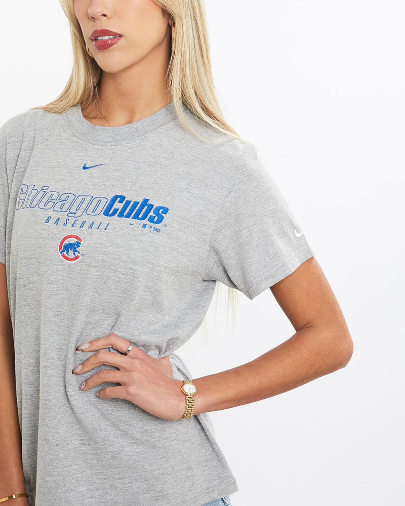 Vintage, Nike, MLB, Chicago, Cubs, Tee, The Real Deal, size extra small, colour Grey, newtown, sydney, australia, thrift store, opshop, preloved, secondhand, sustainable, retro, antique, 70s, 80s, 90s, 2000s, 00s, fashion, clothing, streetwear, trendy, garment, style, boutique, store, shop, archive, sale, cheap, best, top, T-Shirts