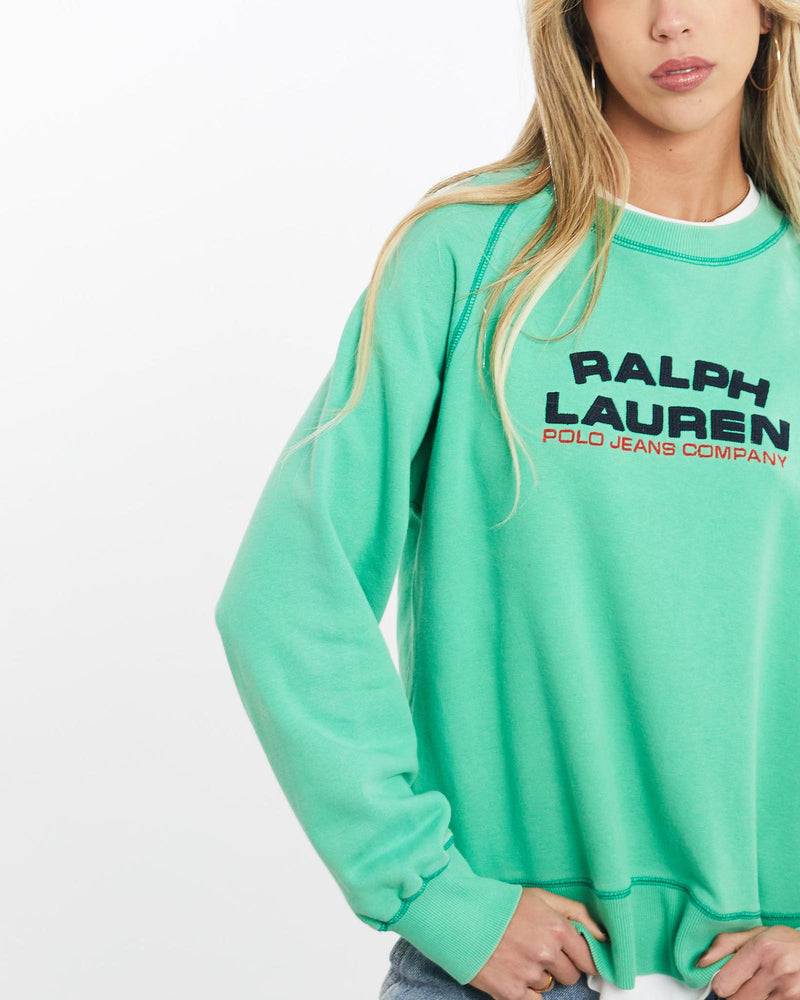 Vintage, 90s, Ralph, Lauren, Polo, Jeans, Co., Sweatshirt, The Real Deal, size extra small, colour Green, newtown, sydney, australia, thrift store, opshop, preloved, secondhand, sustainable, retro, antique, 70s, 80s, 90s, 2000s, 00s, fashion, clothing, streetwear, trendy, garment, style, boutique, store, shop, archive, sale, cheap, best, top, Sweats and hoodies