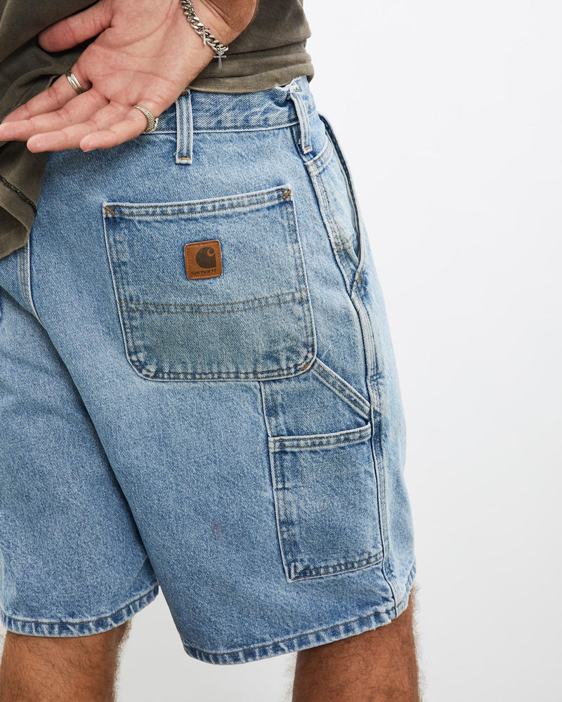 Vintage, Carhartt, Denim, Carpenter, Shorts, The Real Deal, size 36", colour Blue, newtown, sydney, australia, thrift store, opshop, preloved, secondhand, sustainable, retro, antique, 70s, 80s, 90s, 2000s, 00s, fashion, clothing, streetwear, trendy, garment, style, boutique, store, shop, archive, sale, cheap, best, top, Shorts