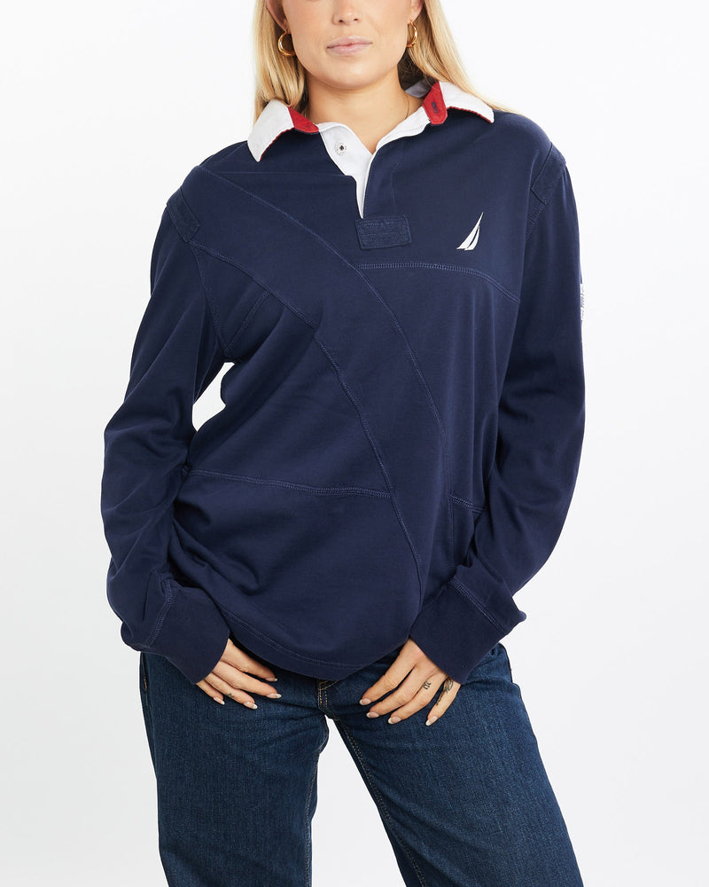 Vintage, Nautica, Rugby, Shirt, The Real Deal, size medium, colour Navy, newtown, sydney, australia, thrift store, opshop, preloved, secondhand, sustainable, retro, antique, 70s, 80s, 90s, 2000s, 00s, fashion, clothing, streetwear, trendy, garment, style, boutique, store, shop, archive, sale, cheap, best, top, Shirts