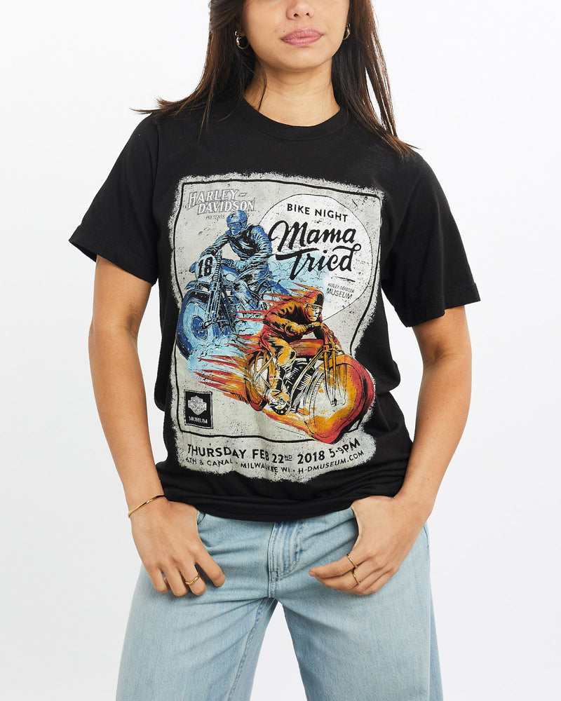 Vintage, Harley, Davidson, Museum, Tee, The Real Deal, size double extra small, colour Black, newtown, sydney, australia, thrift store, opshop, preloved, secondhand, sustainable, retro, antique, 70s, 80s, 90s, 2000s, 00s, fashion, clothing, streetwear, trendy, garment, style, boutique, store, shop, archive, sale, cheap, best, top, T-Shirts