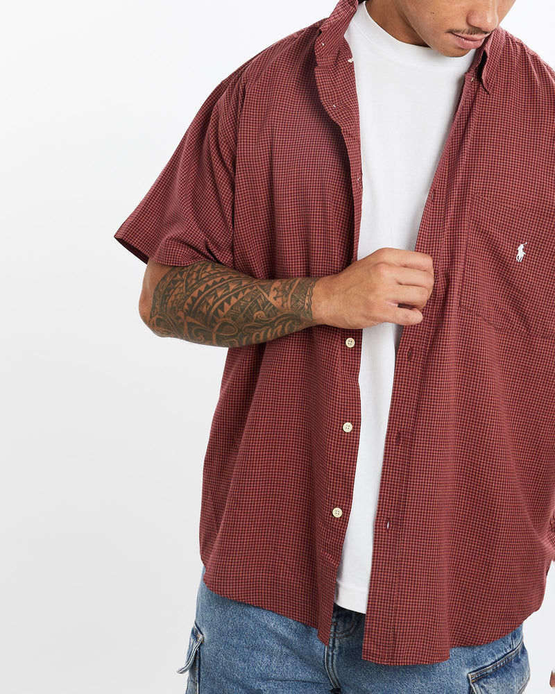 Vintage, 90s, Polo, Ralph, Lauren, Short, Sleeve, Button, Up, Shirt, The Real Deal, size extra large, colour Burgundy, newtown, sydney, australia, thrift store, opshop, preloved, secondhand, sustainable, retro, antique, 70s, 80s, 90s, 2000s, 00s, fashion, clothing, streetwear, trendy, garment, style, boutique, store, shop, archive, sale, cheap, best, top, Shirts