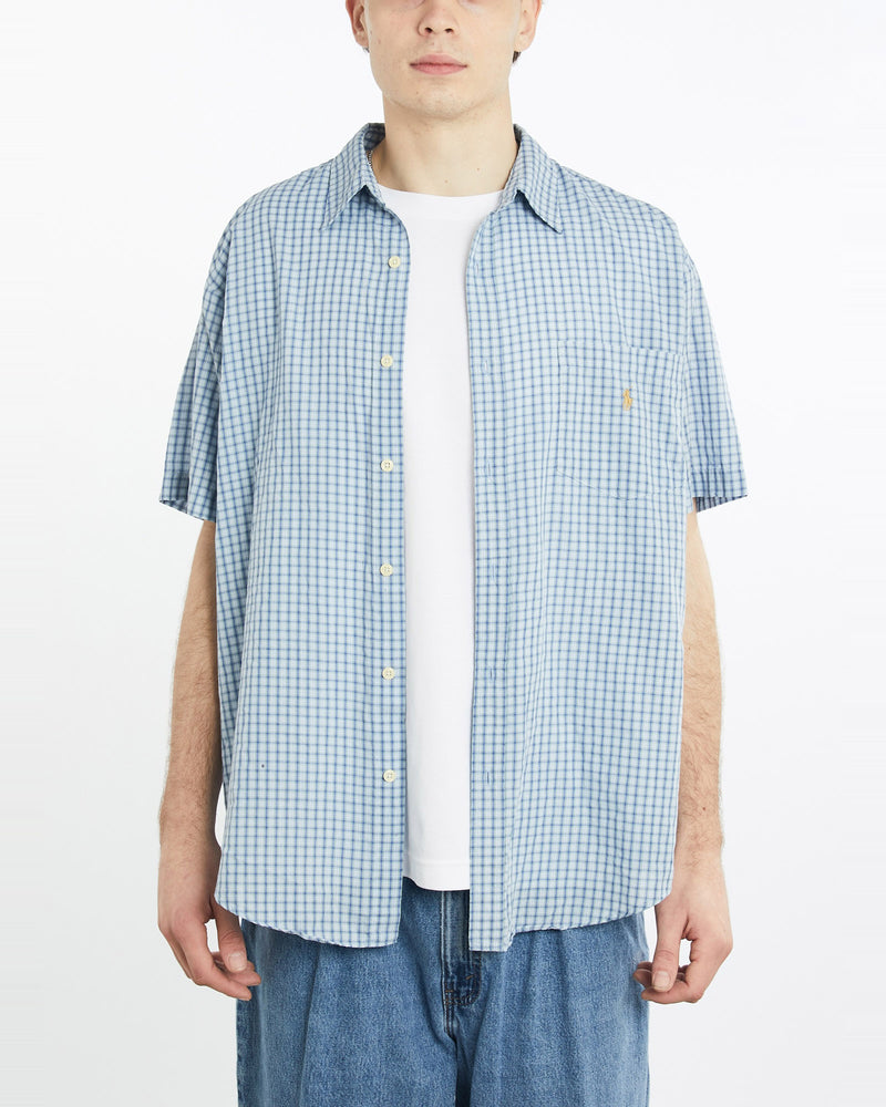 Vintage, 90s, Polo, Ralph, Lauren, Short, Sleeve, Button, Up, Shirt, The Real Deal, size extra large, colour Blue, newtown, sydney, australia, thrift store, opshop, preloved, secondhand, sustainable, retro, antique, 70s, 80s, 90s, 2000s, 00s, fashion, clothing, streetwear, trendy, garment, style, boutique, store, shop, archive, sale, cheap, best, top, Shirts