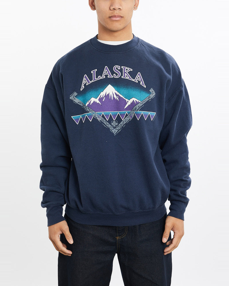 Vintage, 90s, Alaska, Sweatshirt, The Real Deal, size large, colour Navy, newtown, sydney, australia, thrift store, opshop, preloved, secondhand, sustainable, retro, antique, 70s, 80s, 90s, 2000s, 00s, fashion, clothing, streetwear, trendy, garment, style, boutique, store, shop, archive, sale, cheap, best, top, Sweats and hoodies
