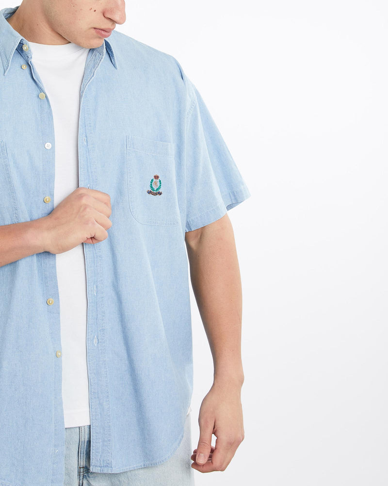 Vintage, 90s, Chaps, Ralph, Lauren, Short, Sleeve, Button, Up, Shirt, The Real Deal, size double extra large, colour Blue, newtown, sydney, australia, thrift store, opshop, preloved, secondhand, sustainable, retro, antique, 70s, 80s, 90s, 2000s, 00s, fashion, clothing, streetwear, trendy, garment, style, boutique, store, shop, archive, sale, cheap, best, top, Shirts