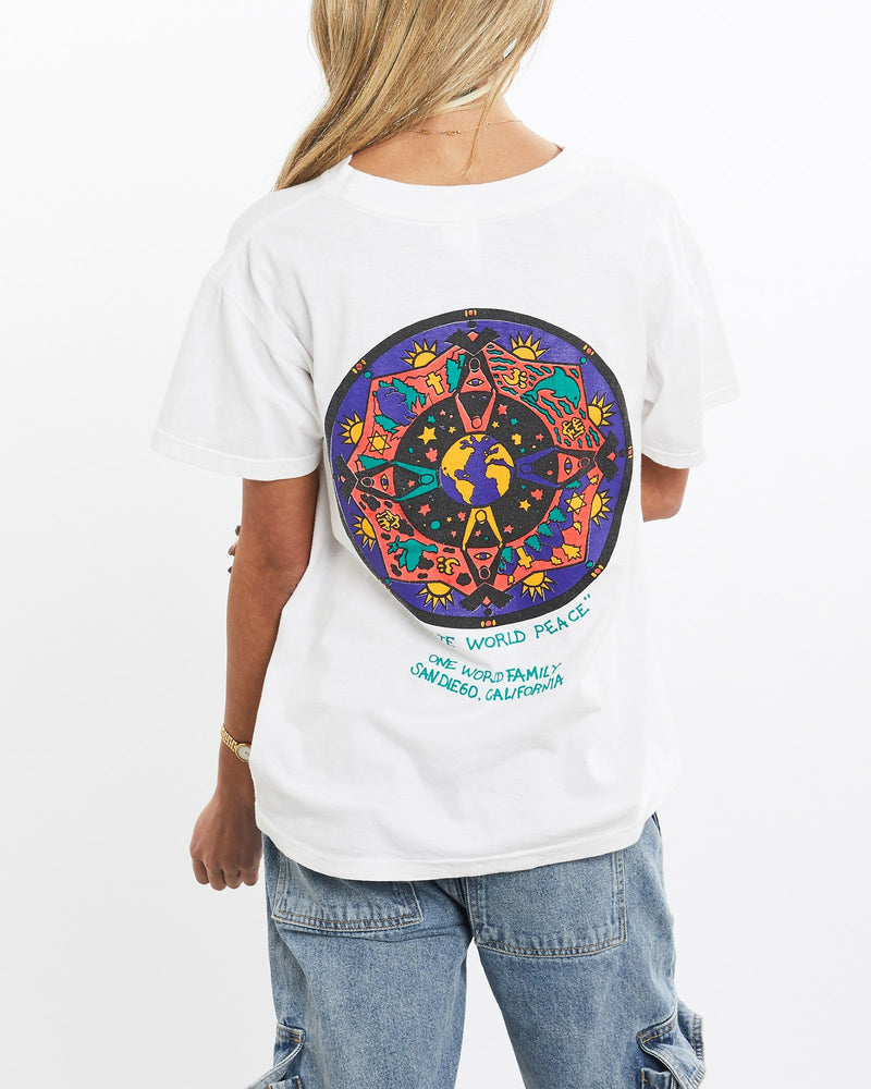 Vintage, 90s, Create, World, Peace', Tee, The Real Deal, size extra small, colour White, newtown, sydney, australia, thrift store, opshop, preloved, secondhand, sustainable, retro, antique, 70s, 80s, 90s, 2000s, 00s, fashion, clothing, streetwear, trendy, garment, style, boutique, store, shop, archive, sale, cheap, best, top, T-Shirts