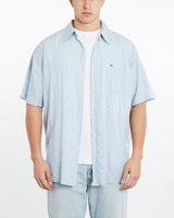 Vintage, 90s, Tommy, Hilfiger, Short, Sleeve, Button, Up, Shirt, The Real Deal, size double extra large, colour Blue, newtown, sydney, australia, thrift store, opshop, preloved, secondhand, sustainable, retro, antique, 70s, 80s, 90s, 2000s, 00s, fashion, clothing, streetwear, trendy, garment, style, boutique, store, shop, archive, sale, cheap, best, top, Shirts