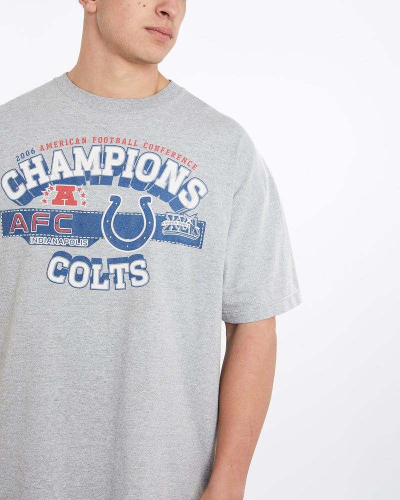 Vintage, NFL, Indianapolis, Colts, Tee, The Real Deal, size double extra large, colour Grey, newtown, sydney, australia, thrift store, opshop, preloved, secondhand, sustainable, retro, antique, 70s, 80s, 90s, 2000s, 00s, fashion, clothing, streetwear, trendy, garment, style, boutique, store, shop, archive, sale, cheap, best, top, T-Shirts