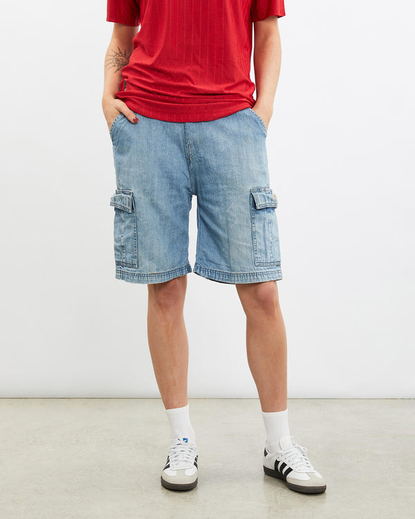 Vintage, Wrangler, Denim, Cargo, Shorts, The Real Deal, size 30", colour Blue, newtown, sydney, australia, thrift store, opshop, preloved, secondhand, sustainable, retro, antique, 70s, 80s, 90s, 2000s, 00s, fashion, clothing, streetwear, trendy, garment, style, boutique, store, shop, archive, sale, cheap, best, top, Shorts