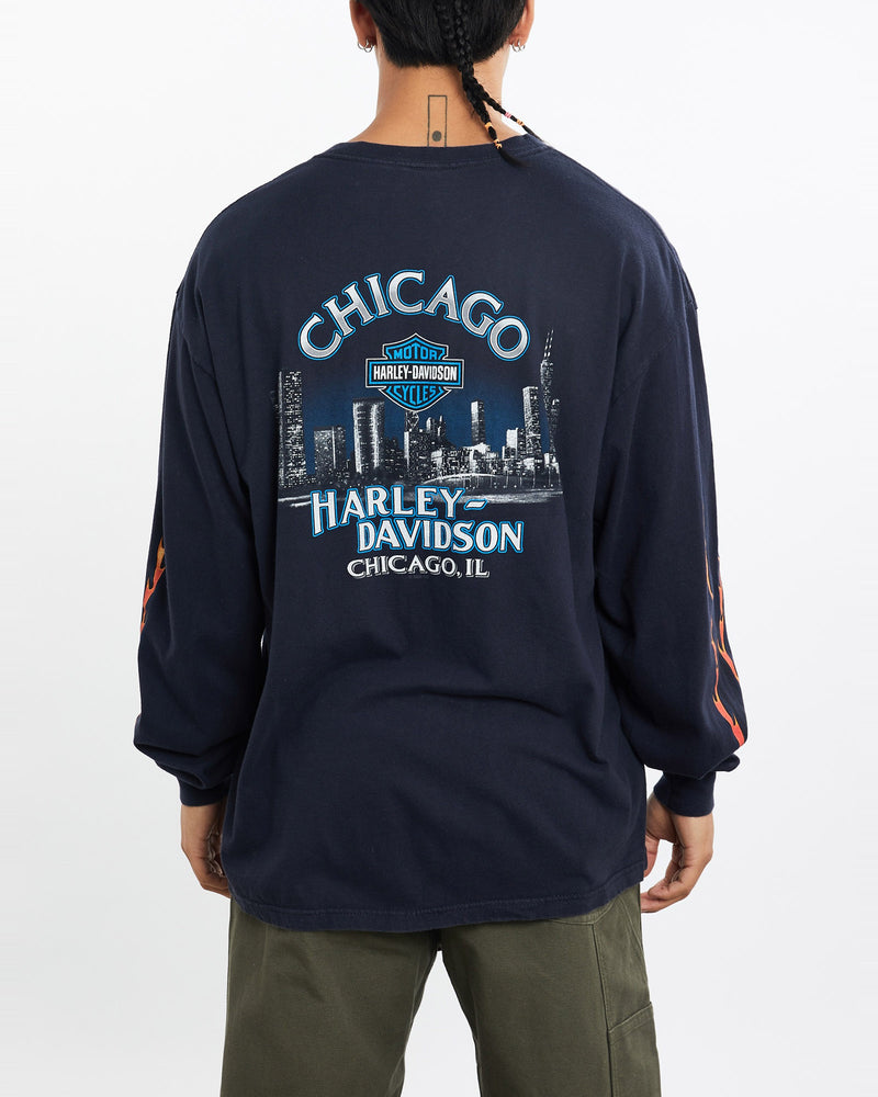 Vintage, Harley, Davidson, Long, Sleeve, Tee, The Real Deal, size large, colour Navy, newtown, sydney, australia, thrift store, opshop, preloved, secondhand, sustainable, retro, antique, 70s, 80s, 90s, 2000s, 00s, fashion, clothing, streetwear, trendy, garment, style, boutique, store, shop, archive, sale, cheap, best, top, T-Shirts