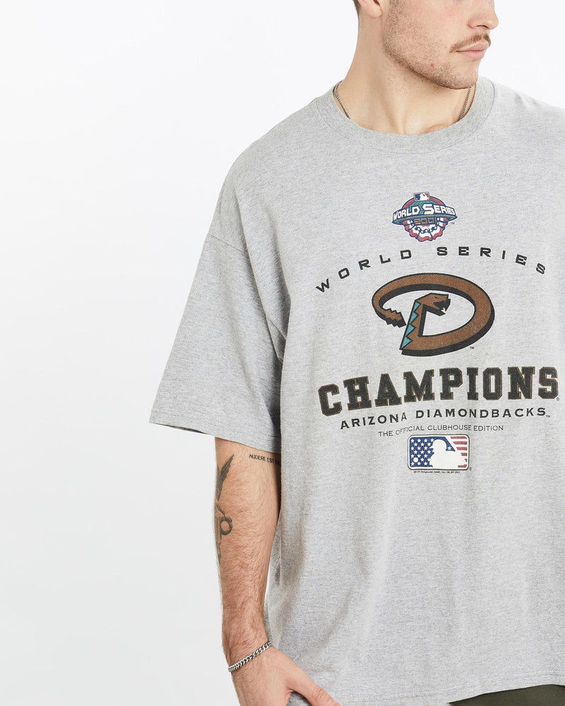 Vintage, MLB, Arizona, Diamondbacks, Tee, The Real Deal, size double extra large, colour Grey, newtown, sydney, australia, thrift store, opshop, preloved, secondhand, sustainable, retro, antique, 70s, 80s, 90s, 2000s, 00s, fashion, clothing, streetwear, trendy, garment, style, boutique, store, shop, archive, sale, cheap, best, top, T-Shirts