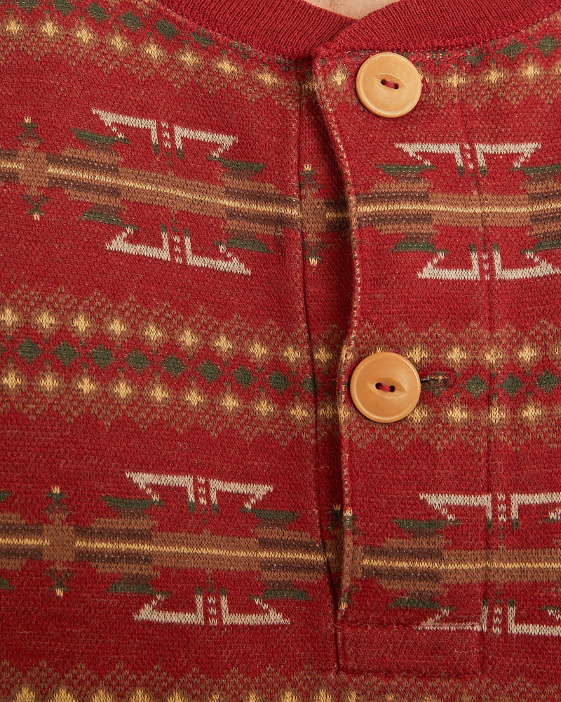 Vintage, 90s, Polo, Ralph, Lauren, Aztec, Henley, Tee, The Real Deal, size large, colour Red, newtown, sydney, australia, thrift store, opshop, preloved, secondhand, sustainable, retro, antique, 70s, 80s, 90s, 2000s, 00s, fashion, clothing, streetwear, trendy, garment, style, boutique, store, shop, archive, sale, cheap, best, top, T-Shirts