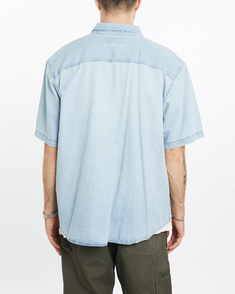 Vintage, Harley, Davidson, Short, Sleeve, Denim, Button, Up, Shirt, The Real Deal, size extra large, colour Blue, newtown, sydney, australia, thrift store, opshop, preloved, secondhand, sustainable, retro, antique, 70s, 80s, 90s, 2000s, 00s, fashion, clothing, streetwear, trendy, garment, style, boutique, store, shop, archive, sale, cheap, best, top, Shirts