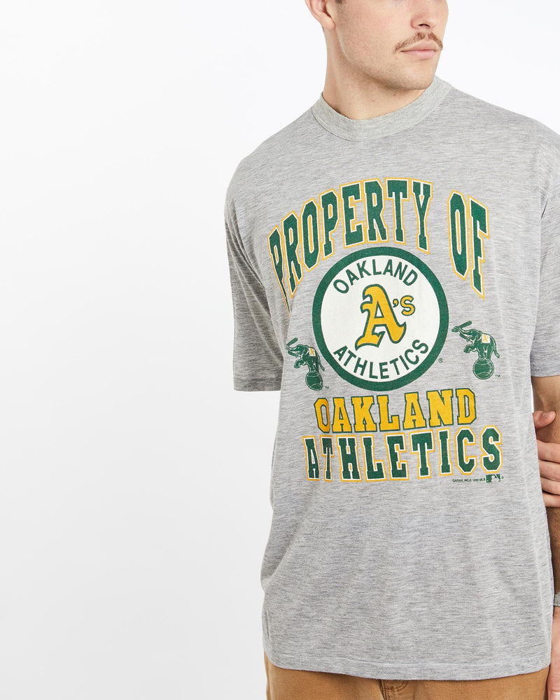 Vintage, 1990, MLB, Oakland, Athletics, Tee, The Real Deal, size extra large, colour Grey, newtown, sydney, australia, thrift store, opshop, preloved, secondhand, sustainable, retro, antique, 70s, 80s, 90s, 2000s, 00s, fashion, clothing, streetwear, trendy, garment, style, boutique, store, shop, archive, sale, cheap, best, top, T-Shirts