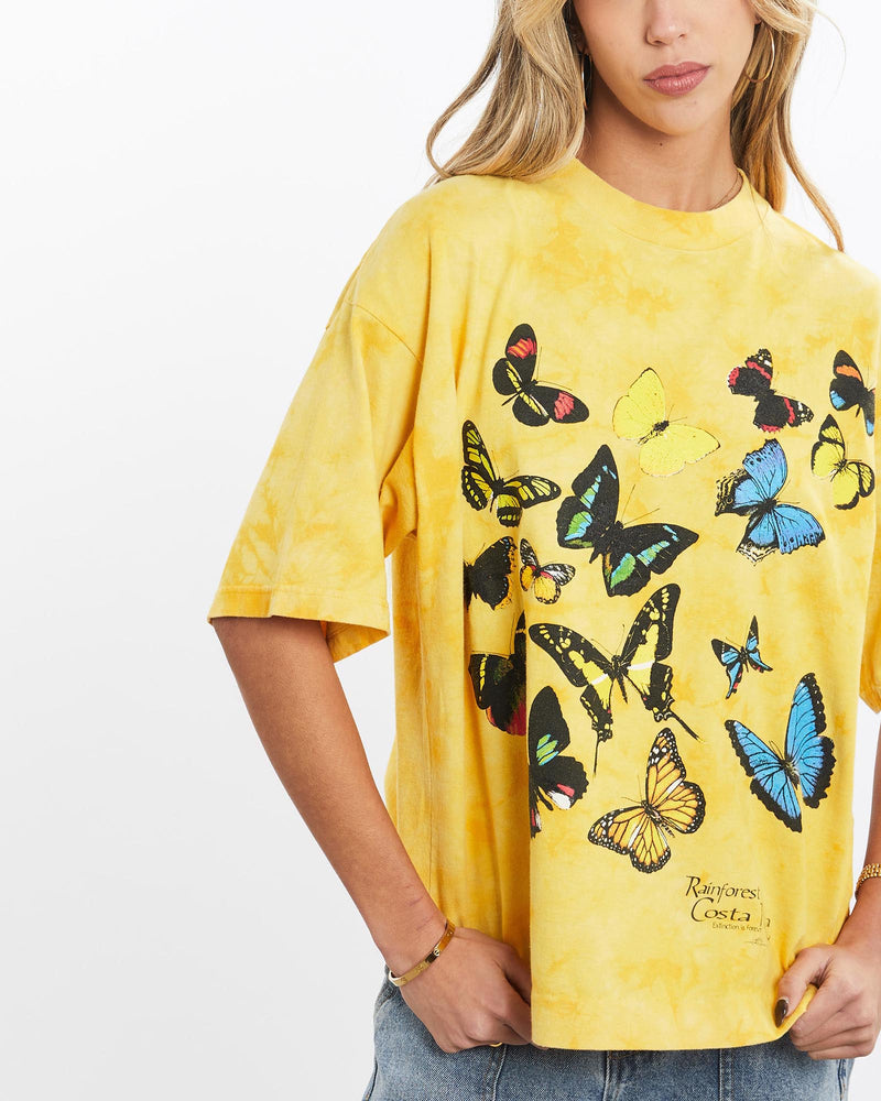 Vintage, 90s, Butterfly, Wildlife, Tie, Dye, Tee, The Real Deal, size small, colour Yellow, newtown, sydney, australia, thrift store, opshop, preloved, secondhand, sustainable, retro, antique, 70s, 80s, 90s, 2000s, 00s, fashion, clothing, streetwear, trendy, garment, style, boutique, store, shop, archive, sale, cheap, best, top, T-Shirts