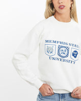 Vintage, 80s, NCAA, Memphis, State, Tigers, Sweatshirt, The Real Deal, size double extra small, colour White, newtown, sydney, australia, thrift store, opshop, preloved, secondhand, sustainable, retro, antique, 70s, 80s, 90s, 2000s, 00s, fashion, clothing, streetwear, trendy, garment, style, boutique, store, shop, archive, sale, cheap, best, top, Sweats and hoodies