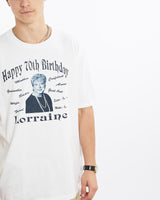 Vintage, 90s, Happy, 70th, Birthday, Lorraine', Tee, The Real Deal, size large, colour White, newtown, sydney, australia, thrift store, opshop, preloved, secondhand, sustainable, retro, antique, 70s, 80s, 90s, 2000s, 00s, fashion, clothing, streetwear, trendy, garment, style, boutique, store, shop, archive, sale, cheap, best, top, T-Shirts