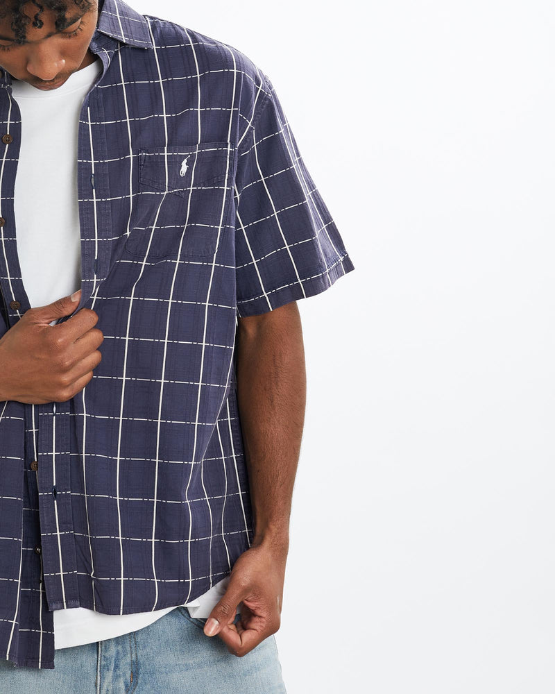 Vintage, 90s, Polo, Ralph, Lauren, Short, Sleeve, Button, Up, Shirt, The Real Deal, size large, colour Navy, newtown, sydney, australia, thrift store, opshop, preloved, secondhand, sustainable, retro, antique, 70s, 80s, 90s, 2000s, 00s, fashion, clothing, streetwear, trendy, garment, style, boutique, store, shop, archive, sale, cheap, best, top, Shirts