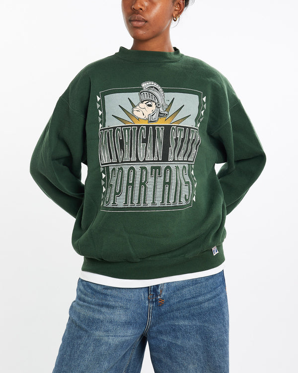 Vintage, 90s, NCAA, Michigan, State, Spartans, Sweatshirt, The Real Deal, size medium, colour Green, newtown, sydney, australia, thrift store, opshop, preloved, secondhand, sustainable, retro, antique, 70s, 80s, 90s, 2000s, 00s, fashion, clothing, streetwear, trendy, garment, style, boutique, store, shop, archive, sale, cheap, best, top, Sweats and hoodies