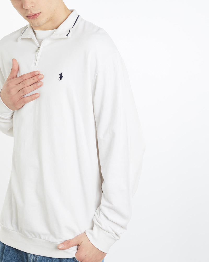 Vintage, 90s, Ralph, Lauren, Polo, Golf, Quarter, Zip, Sweatshirt, The Real Deal, size extra large, colour White, newtown, sydney, australia, thrift store, opshop, preloved, secondhand, sustainable, retro, antique, 70s, 80s, 90s, 2000s, 00s, fashion, clothing, streetwear, trendy, garment, style, boutique, store, shop, archive, sale, cheap, best, top, Sweats and hoodies