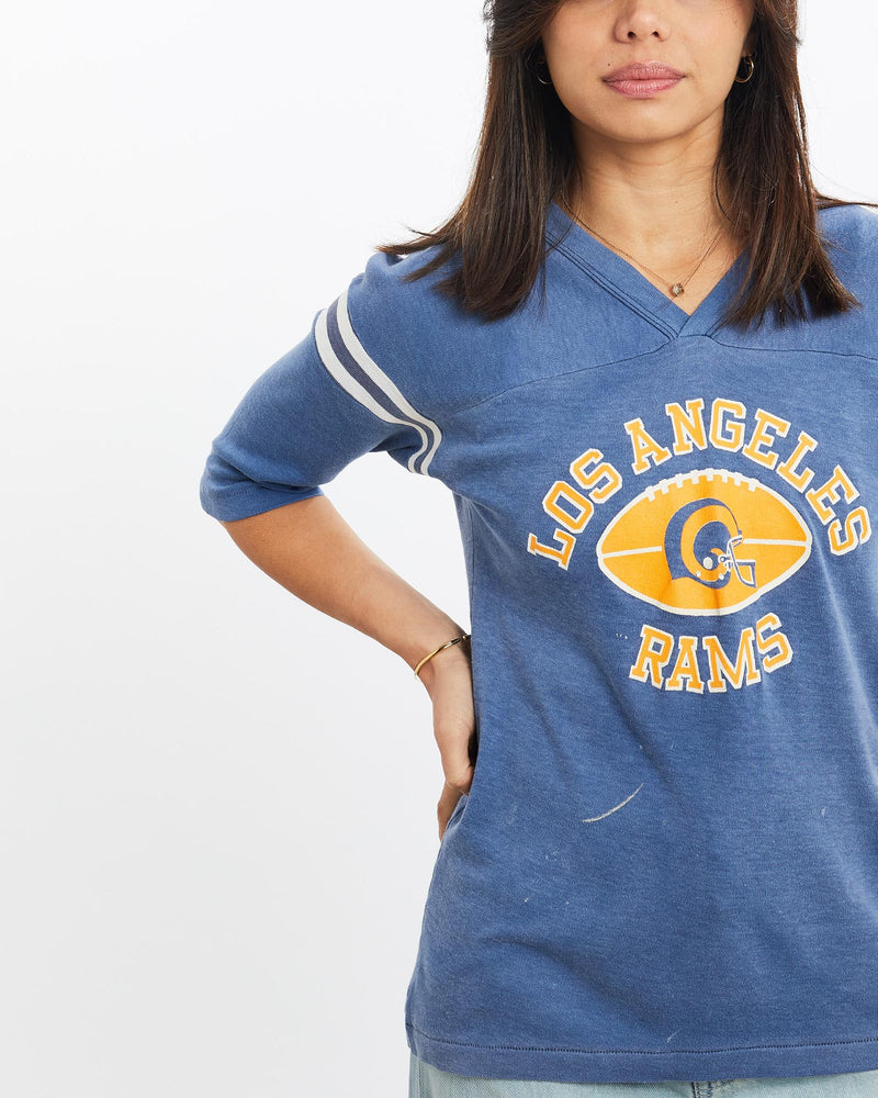 Vintage, 70s, NFL, Los, Angeles, Rams, Jersey, The Real Deal, size double extra small, colour Blue, newtown, sydney, australia, thrift store, opshop, preloved, secondhand, sustainable, retro, antique, 70s, 80s, 90s, 2000s, 00s, fashion, clothing, streetwear, trendy, garment, style, boutique, store, shop, archive, sale, cheap, best, top, T-Shirts