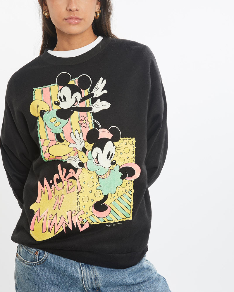 Vintage, 90s, Disney, Mickey, &, Minnie, Mouse, Sweatshirt, The Real Deal, size small, colour Black, newtown, sydney, australia, thrift store, opshop, preloved, secondhand, sustainable, retro, antique, 70s, 80s, 90s, 2000s, 00s, fashion, clothing, streetwear, trendy, garment, style, boutique, store, shop, archive, sale, cheap, best, top, Sweats and hoodies