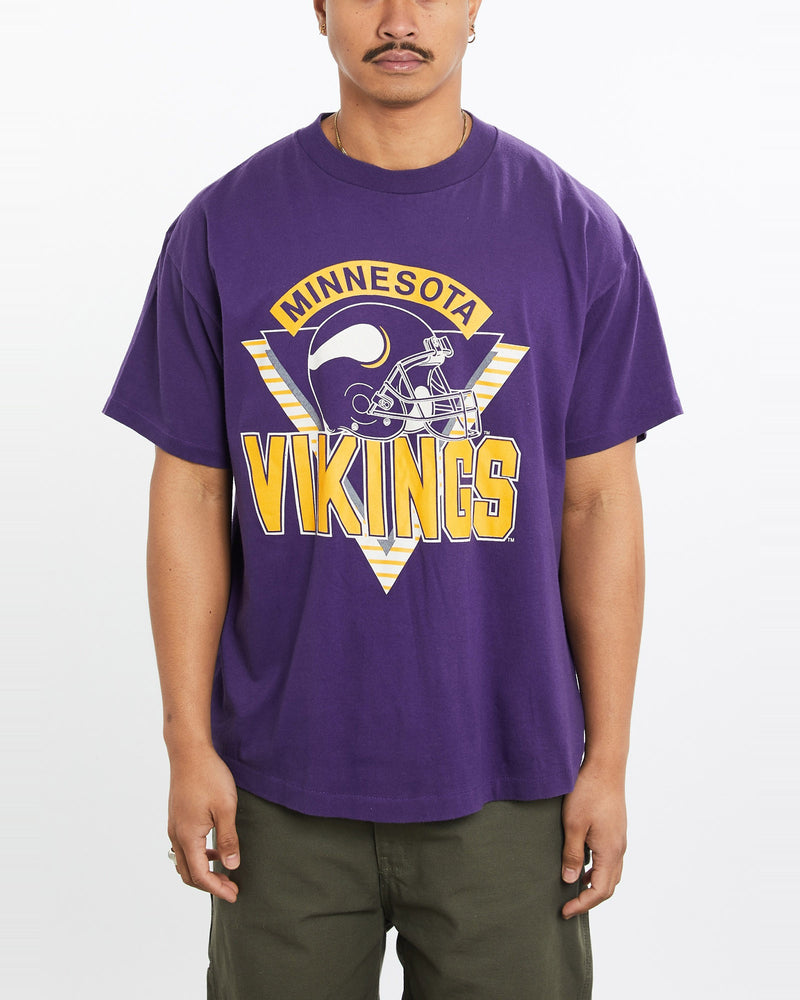 Vintage, 90s, NFL, Minnesota, Vikings, Tee, The Real Deal, size large, colour Purple, newtown, sydney, australia, thrift store, opshop, preloved, secondhand, sustainable, retro, antique, 70s, 80s, 90s, 2000s, 00s, fashion, clothing, streetwear, trendy, garment, style, boutique, store, shop, archive, sale, cheap, best, top, T-Shirts