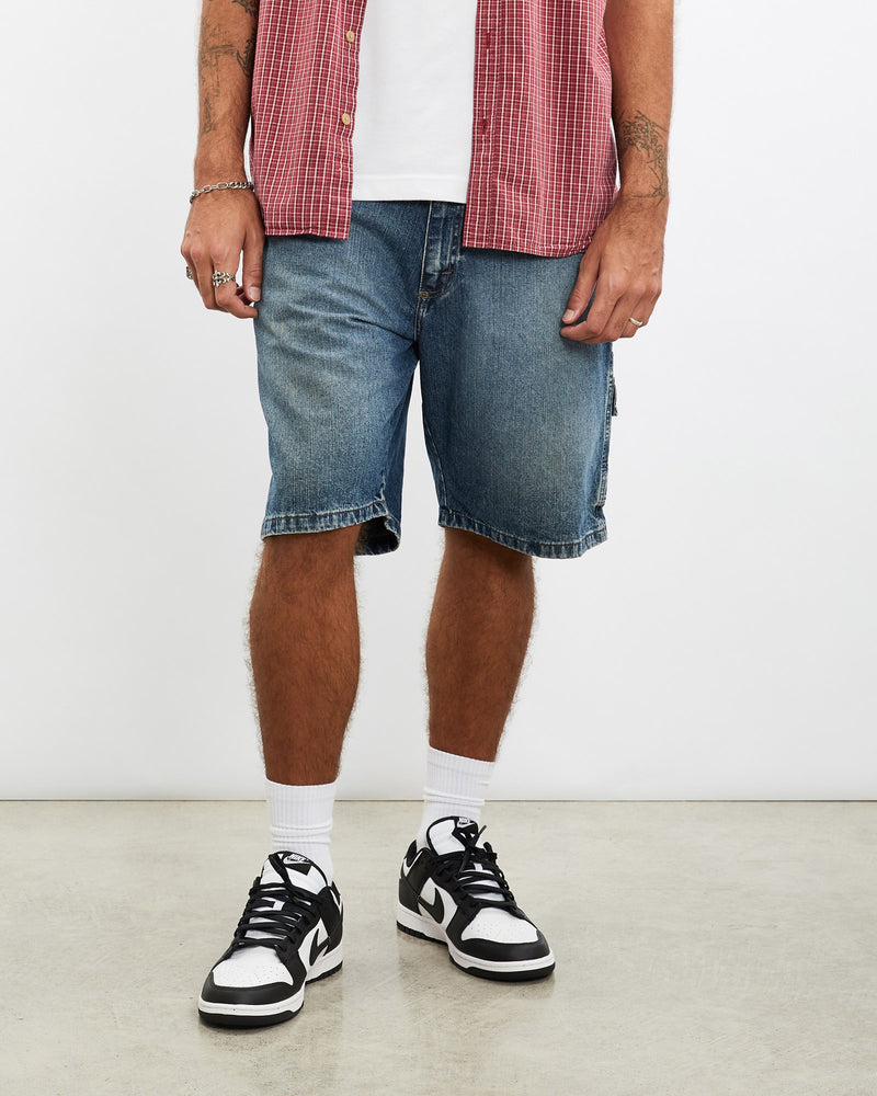 Vintage, Wrangler, Denim, Carpenter, Shorts, The Real Deal, size 36", colour Blue, newtown, sydney, australia, thrift store, opshop, preloved, secondhand, sustainable, retro, antique, 70s, 80s, 90s, 2000s, 00s, fashion, clothing, streetwear, trendy, garment, style, boutique, store, shop, archive, sale, cheap, best, top, Shorts