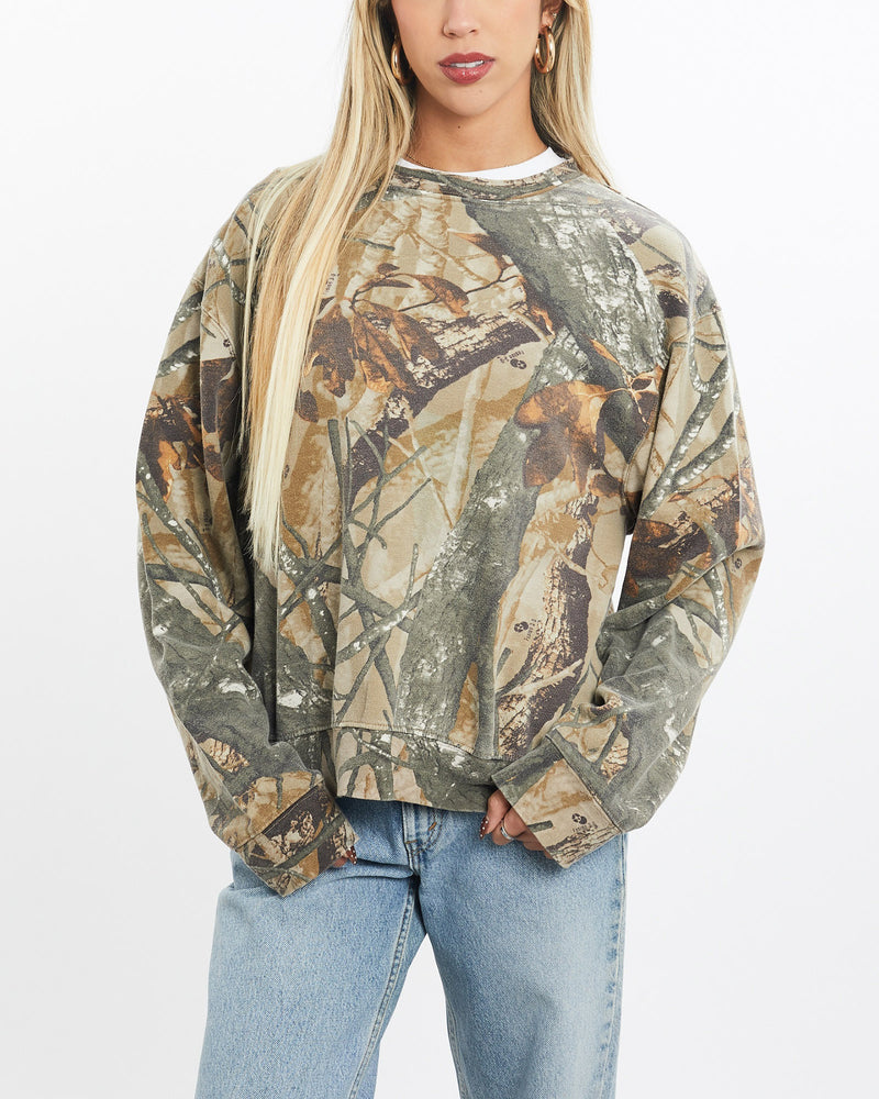 Vintage, Realtree, Camo, Sweatshirt, The Real Deal, size extra small, colour Green, newtown, sydney, australia, thrift store, opshop, preloved, secondhand, sustainable, retro, antique, 70s, 80s, 90s, 2000s, 00s, fashion, clothing, streetwear, trendy, garment, style, boutique, store, shop, archive, sale, cheap, best, top, Sweats and hoodies