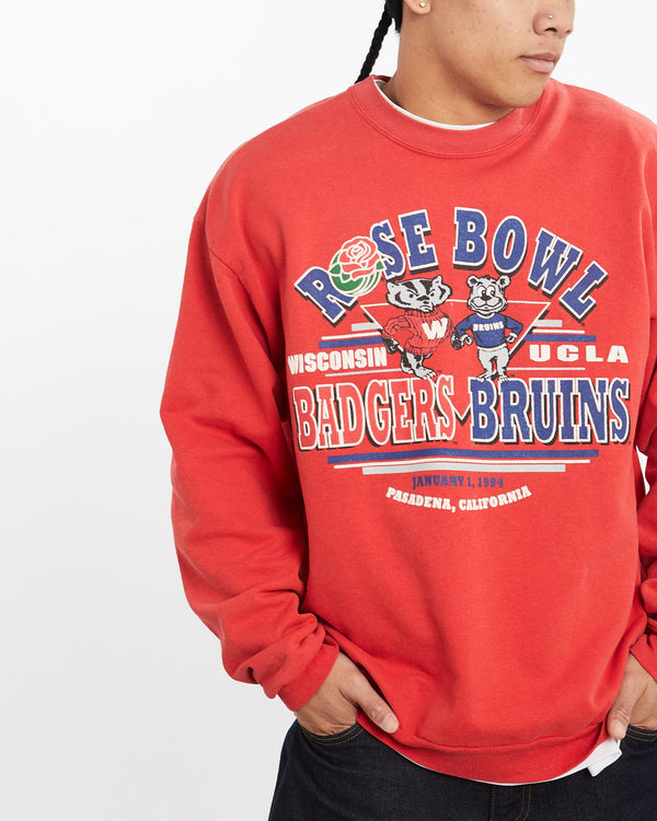 Vintage, 1994, NCAA, Badgers, vs, Bruins, Rose, Bowl, Sweatshirt, The Real Deal, size large, colour Red, newtown, sydney, australia, thrift store, opshop, preloved, secondhand, sustainable, retro, antique, 70s, 80s, 90s, 2000s, 00s, fashion, clothing, streetwear, trendy, garment, style, boutique, store, shop, archive, sale, cheap, best, top, Sweats and hoodies