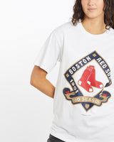Vintage, MLB, Boston, Red, Sox, Tee, The Real Deal, size medium, colour White, newtown, sydney, australia, thrift store, opshop, preloved, secondhand, sustainable, retro, antique, 70s, 80s, 90s, 2000s, 00s, fashion, clothing, streetwear, trendy, garment, style, boutique, store, shop, archive, sale, cheap, best, top, T-Shirts