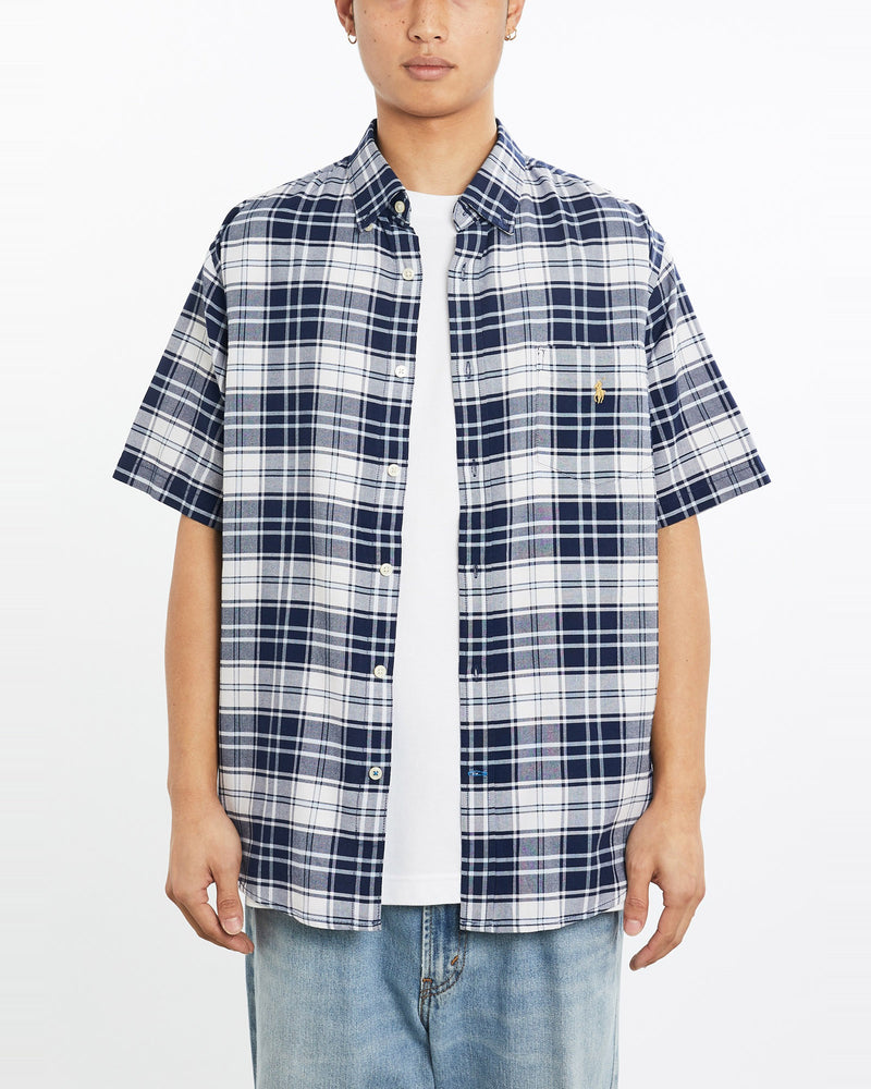 Vintage, 90s, Polo, Ralph, Lauren, Short, Sleeve, Button, Up, Shirt, The Real Deal, size large, colour Blue, newtown, sydney, australia, thrift store, opshop, preloved, secondhand, sustainable, retro, antique, 70s, 80s, 90s, 2000s, 00s, fashion, clothing, streetwear, trendy, garment, style, boutique, store, shop, archive, sale, cheap, best, top, Shirts