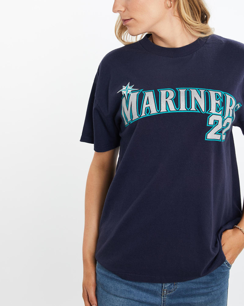 Vintage, MLB, Seattle, Mariners, Kazuhiro, Sasaki', Tee, The Real Deal, size medium, colour Navy, newtown, sydney, australia, thrift store, opshop, preloved, secondhand, sustainable, retro, antique, 70s, 80s, 90s, 2000s, 00s, fashion, clothing, streetwear, trendy, garment, style, boutique, store, shop, archive, sale, cheap, best, top, T-Shirts