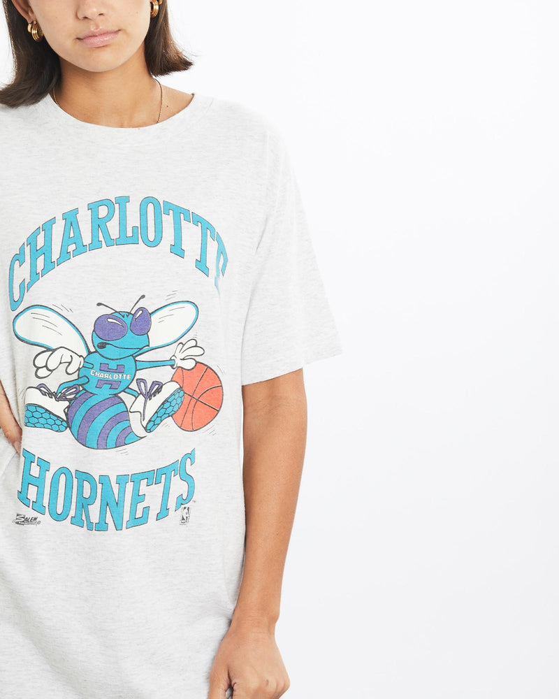 Vintage, 90s, NBA, Charlotte, Hornets, Tee, The Real Deal, size small, colour Grey, newtown, sydney, australia, thrift store, opshop, preloved, secondhand, sustainable, retro, antique, 70s, 80s, 90s, 2000s, 00s, fashion, clothing, streetwear, trendy, garment, style, boutique, store, shop, archive, sale, cheap, best, top, T-Shirts