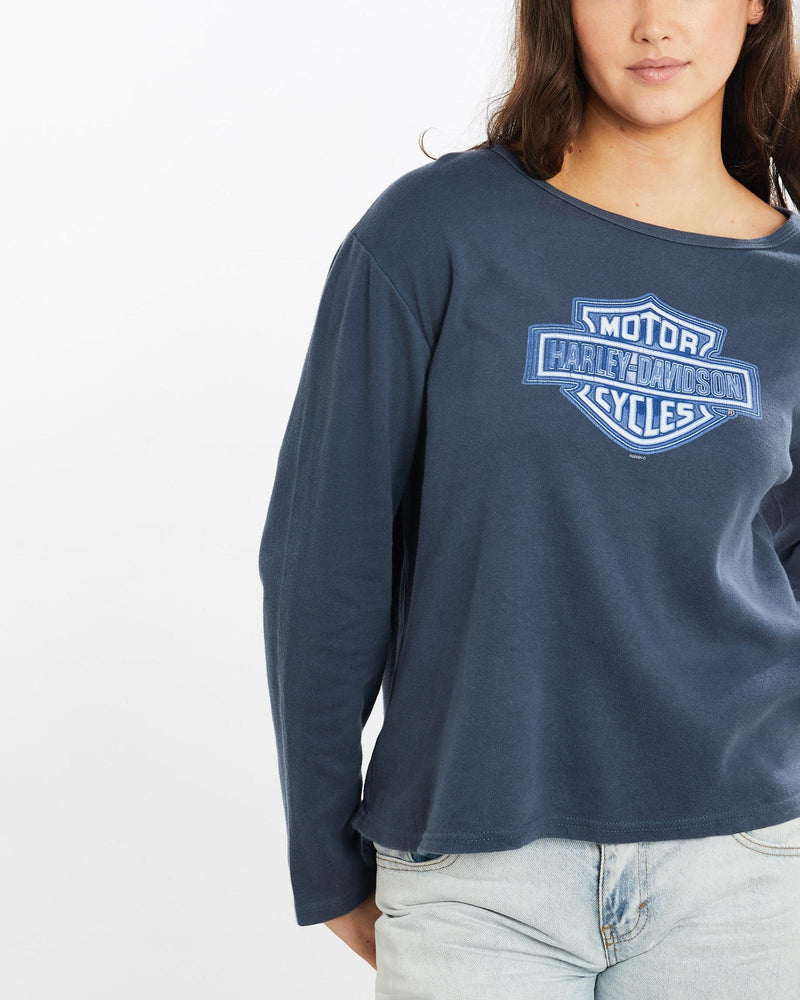 Vintage, Harley, Davidson, Long, Sleeve, Tee, The Real Deal, size large, colour Blue, newtown, sydney, australia, thrift store, opshop, preloved, secondhand, sustainable, retro, antique, 70s, 80s, 90s, 2000s, 00s, fashion, clothing, streetwear, trendy, garment, style, boutique, store, shop, archive, sale, cheap, best, top, T-Shirts