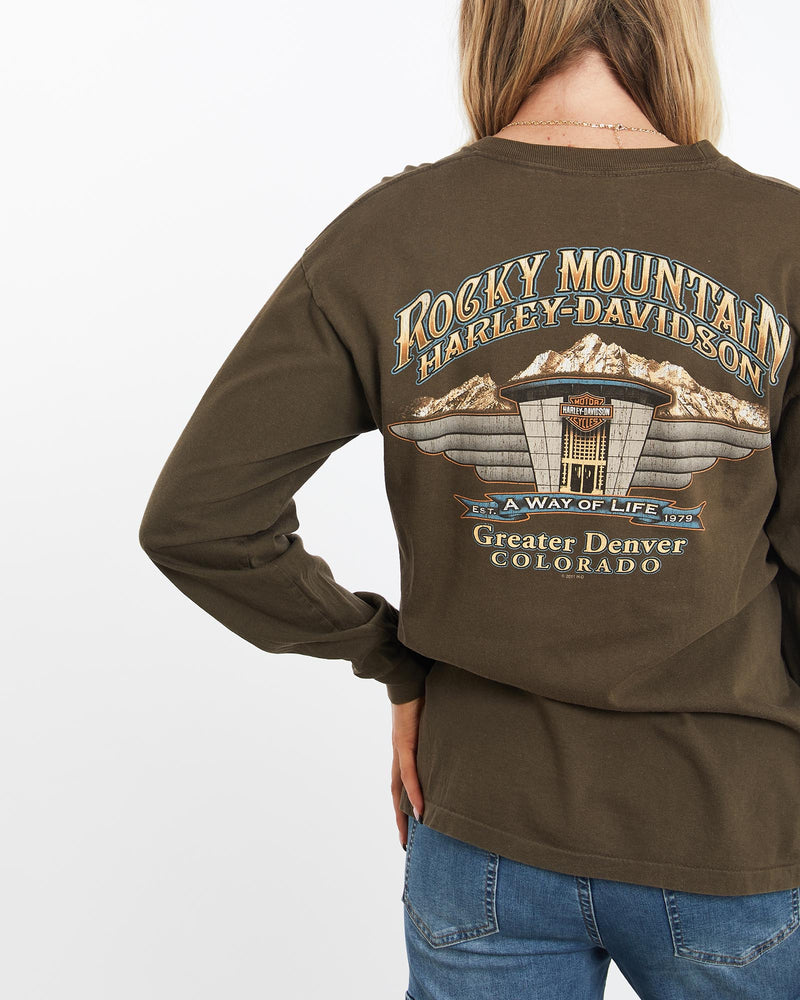Vintage, Harley, Davidson, Long, Sleeve, Tee, The Real Deal, size medium, colour Brown, newtown, sydney, australia, thrift store, opshop, preloved, secondhand, sustainable, retro, antique, 70s, 80s, 90s, 2000s, 00s, fashion, clothing, streetwear, trendy, garment, style, boutique, store, shop, archive, sale, cheap, best, top, T-Shirts