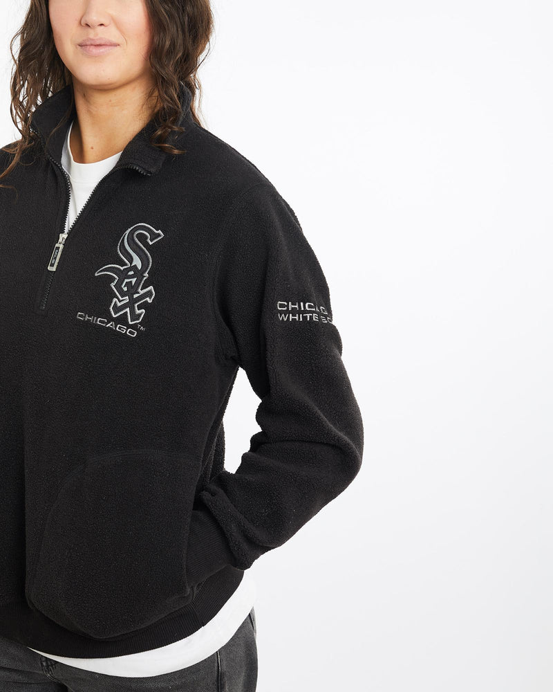 Vintage, MLB, Chicago, White, Sox, Quarter, Zip, Fleece, Sweatshirt, The Real Deal, size medium, colour Black, newtown, sydney, australia, thrift store, opshop, preloved, secondhand, sustainable, retro, antique, 70s, 80s, 90s, 2000s, 00s, fashion, clothing, streetwear, trendy, garment, style, boutique, store, shop, archive, sale, cheap, best, top, Sweats and hoodies