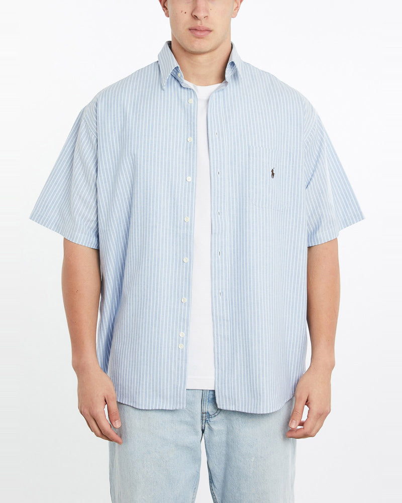 Vintage, 90s, Polo, Ralph, Lauren, Short, Sleeve, Button, Up, Shirt, The Real Deal, size double extra large, colour Blue, newtown, sydney, australia, thrift store, opshop, preloved, secondhand, sustainable, retro, antique, 70s, 80s, 90s, 2000s, 00s, fashion, clothing, streetwear, trendy, garment, style, boutique, store, shop, archive, sale, cheap, best, top, Shirts