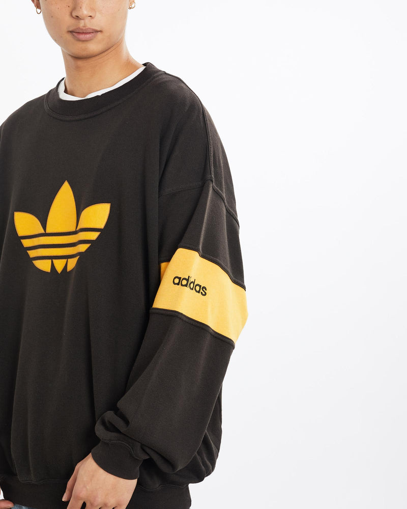 Vintage, 90s, Adidas, Sweatshirt, The Real Deal, size large, colour Black, newtown, sydney, australia, thrift store, opshop, preloved, secondhand, sustainable, retro, antique, 70s, 80s, 90s, 2000s, 00s, fashion, clothing, streetwear, trendy, garment, style, boutique, store, shop, archive, sale, cheap, best, top, Sweats and hoodies