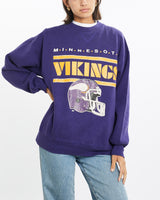 Vintage, 90s, NFL, Minnesota, Vikings, Sweatshirt, The Real Deal, size small, colour Purple, newtown, sydney, australia, thrift store, opshop, preloved, secondhand, sustainable, retro, antique, 70s, 80s, 90s, 2000s, 00s, fashion, clothing, streetwear, trendy, garment, style, boutique, store, shop, archive, sale, cheap, best, top, Sweats and hoodies