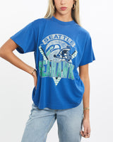 Vintage, 80s, NFL, Seattle, Seahawks, Tee, The Real Deal, size extra small, colour Blue, newtown, sydney, australia, thrift store, opshop, preloved, secondhand, sustainable, retro, antique, 70s, 80s, 90s, 2000s, 00s, fashion, clothing, streetwear, trendy, garment, style, boutique, store, shop, archive, sale, cheap, best, top, T-Shirts