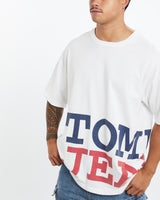 Vintage, 90s, Tommy, Hilfiger, Jeans, Tee, The Real Deal, size extra large, colour White, newtown, sydney, australia, thrift store, opshop, preloved, secondhand, sustainable, retro, antique, 70s, 80s, 90s, 2000s, 00s, fashion, clothing, streetwear, trendy, garment, style, boutique, store, shop, archive, sale, cheap, best, top, T-Shirts