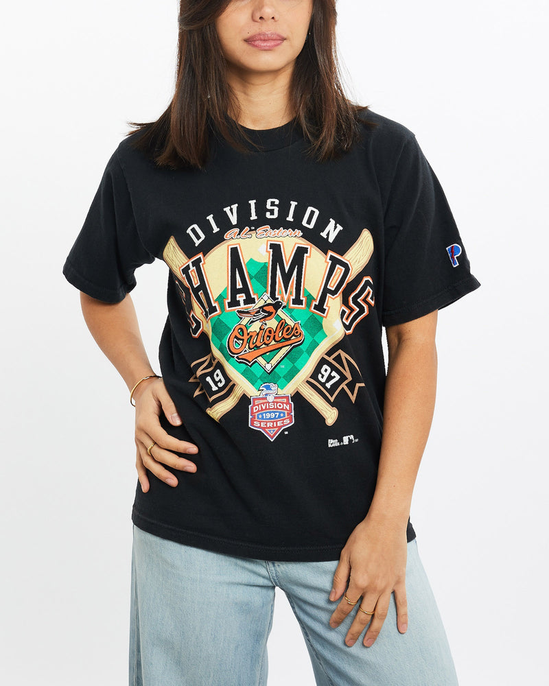 Vintage, 1997, MLB, Baltimore, Orioles, Tee, The Real Deal, size double extra small, colour Black, newtown, sydney, australia, thrift store, opshop, preloved, secondhand, sustainable, retro, antique, 70s, 80s, 90s, 2000s, 00s, fashion, clothing, streetwear, trendy, garment, style, boutique, store, shop, archive, sale, cheap, best, top, T-Shirts