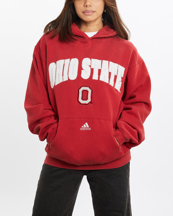 Vintage, Adidas, NCAA, Ohio, State, Hooded, Sweatshirt, The Real Deal, size extra small, colour Black, newtown, sydney, australia, thrift store, opshop, preloved, secondhand, sustainable, retro, antique, 70s, 80s, 90s, 2000s, 00s, fashion, clothing, streetwear, trendy, garment, style, boutique, store, shop, archive, sale, cheap, best, top, Sweats and hoodies